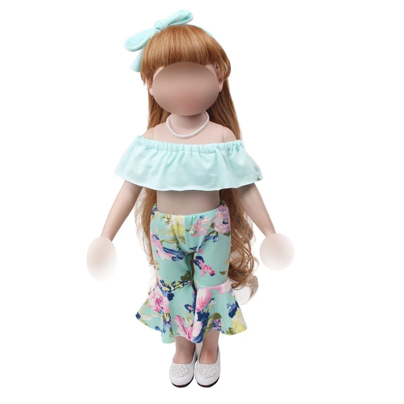 

New blue dress set + headband fit 18 inch Girl doll and 43-cm baby dolls clothes accessories c720