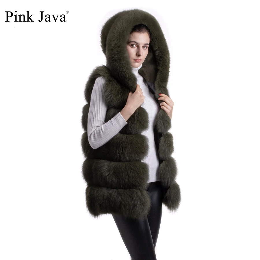 Женская куртка с натуральным лисьим мехом розовая капюшоном QC8062|real fox fur vest|fox vestfox