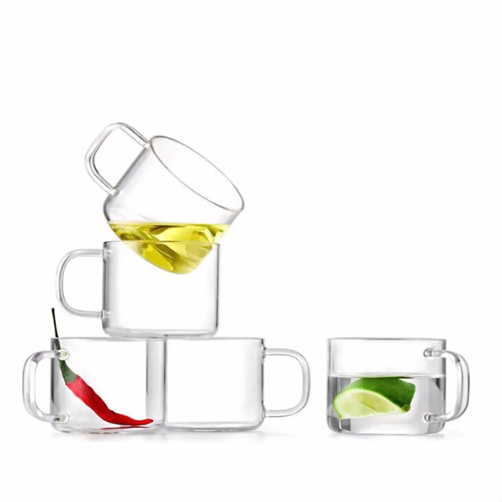 2 шт. прозрачная термостойкая стеклянная чашка ручной работы с ручкой простые