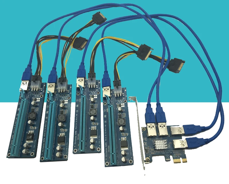 10 компл./Лот 60 см USB 3 0 PCIe Райзер карта PCI E Экспресс 1x до 4 порт 16x удлинитель адаптер