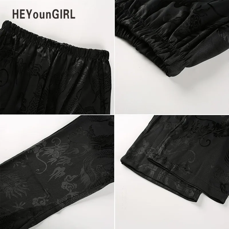 HEYounGIRL, прямые штаны, повседневные, свободные, женские, высокая талия, с принтом дракона, хип-хоп, черные штаны,, китайский стиль, низ
