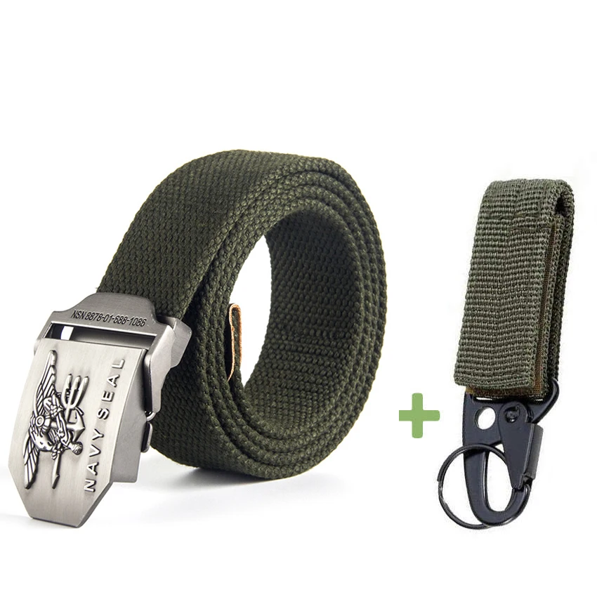Army Green Match 12 типов холщовый мужской ремень темно-синего цвета с металлической гладкой пряжкой полосатый мужской ремень из сплава орла армейский ремень длинный Регулируемый черный пояс для талии - Цвет: Army Green Match