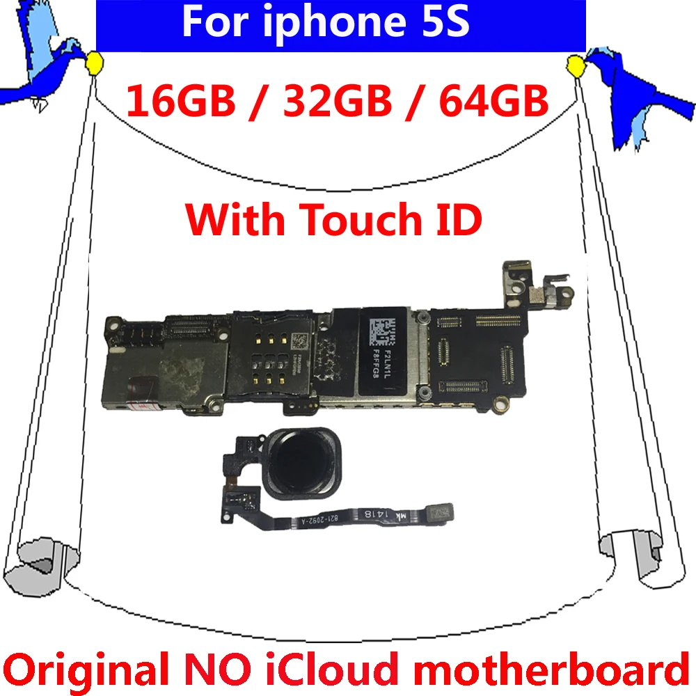 С/без touch ID полная разблокированная материнская плата для iphone 5S 5 S оригинальная 16