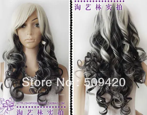 WangAA Бесплатная Доставка&gt&gt&gt COS волна монро парик длинные черные смешанные белые