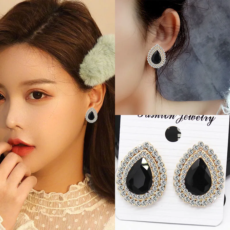 E317 Black Stud Винтажные женские серьги-клипсы с кристаллами для воды, модная Шпилька, серьги, новые классические украшения для свадебной вечеринки, подарки - Окраска металла: E317 Black Stud