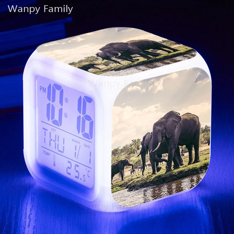 Слон Будильник 7 цветов Светящиеся сенсорный зондирования детский будильник