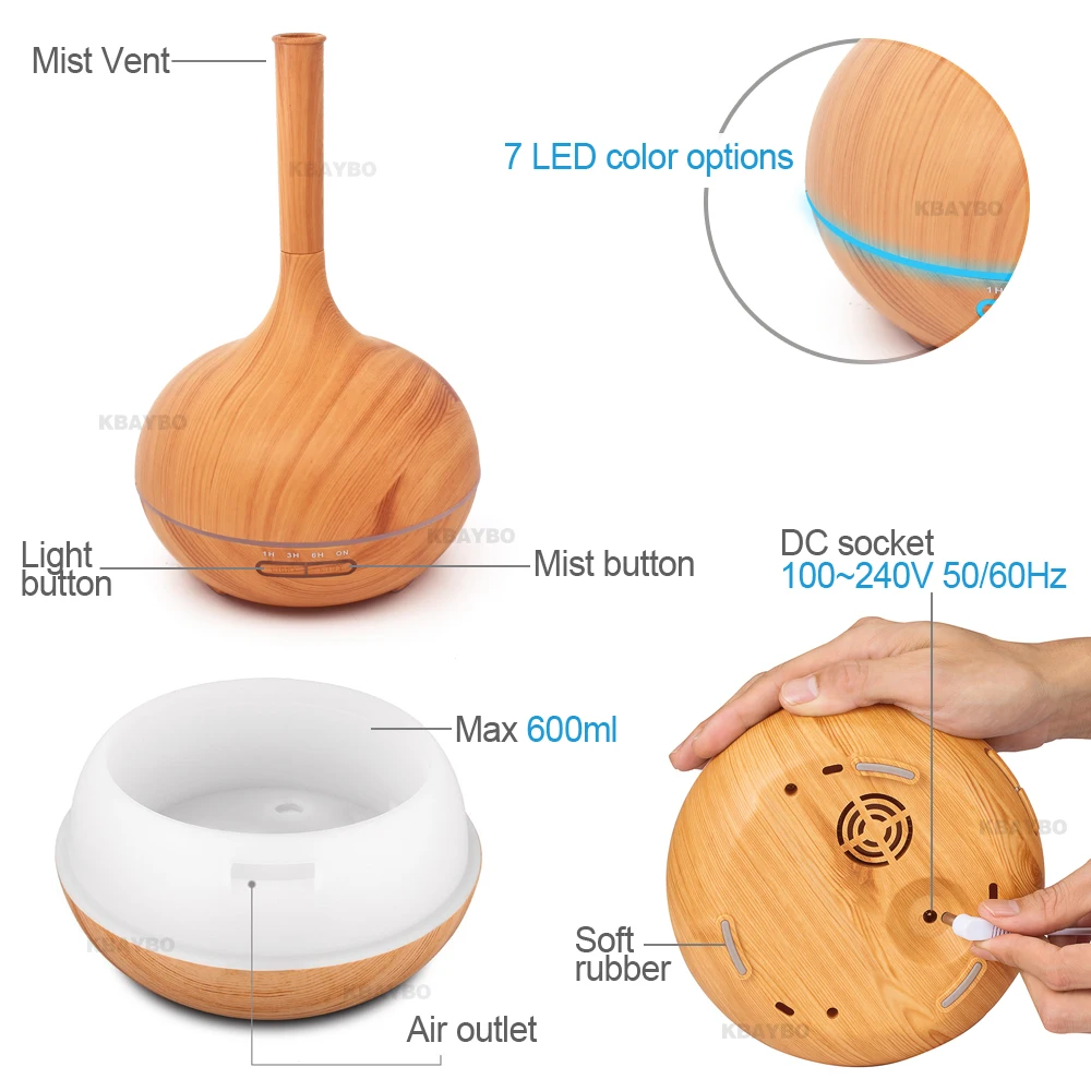 400 мл арома-диффузор эфирного масла с древесным зерном ультразвуковой