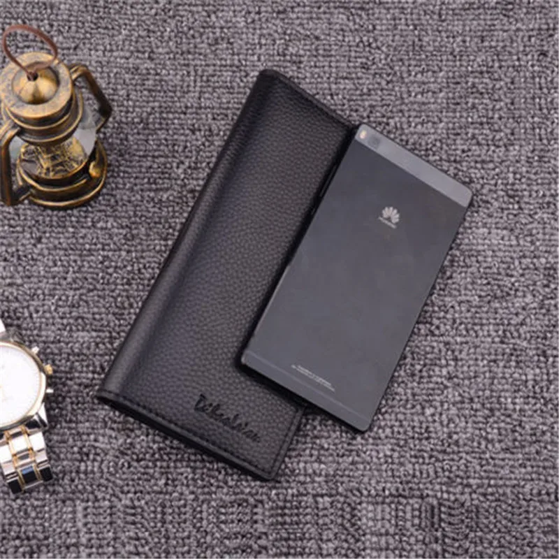 Классический деловой мужской длинный двухскладной кошелек из искусственной