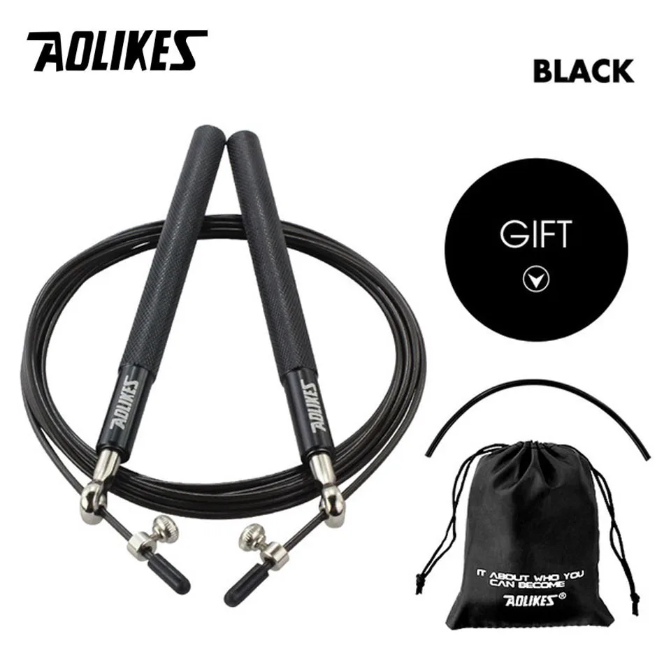 Black AOLIKES 1 шт. Скакалка для кроссфита Профессиональная Скакалка для ММА-бокса фитнес-тренировки с сумкой для переноски - Цвет: Black