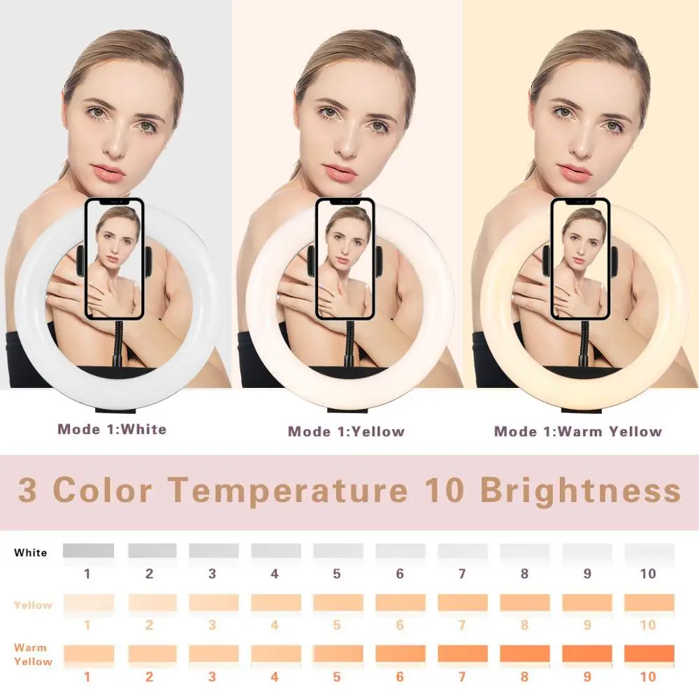 Светодиодный кольцевой светильник 8 дюймов лампа для селфи + держатель телефона