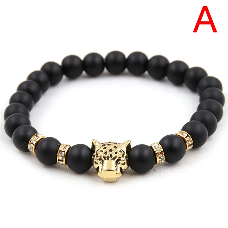 Леопардовая голова камень лавы Оникс браслет из бисера Будда очарование