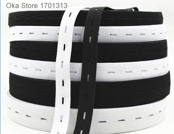 2 см * 5 метров черно белая эластичная тесьма отверстие для кнопки fitas прочный