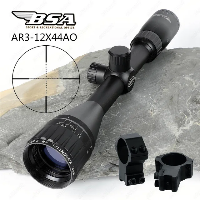 Черный BSA эфирный AR 3-12X44 SP охотничий винтовочный оптический прицел боковой Parallax Mil точка сетка Воздушный пистолет прицел с металлической крышкой объектива - Цвет: Черный