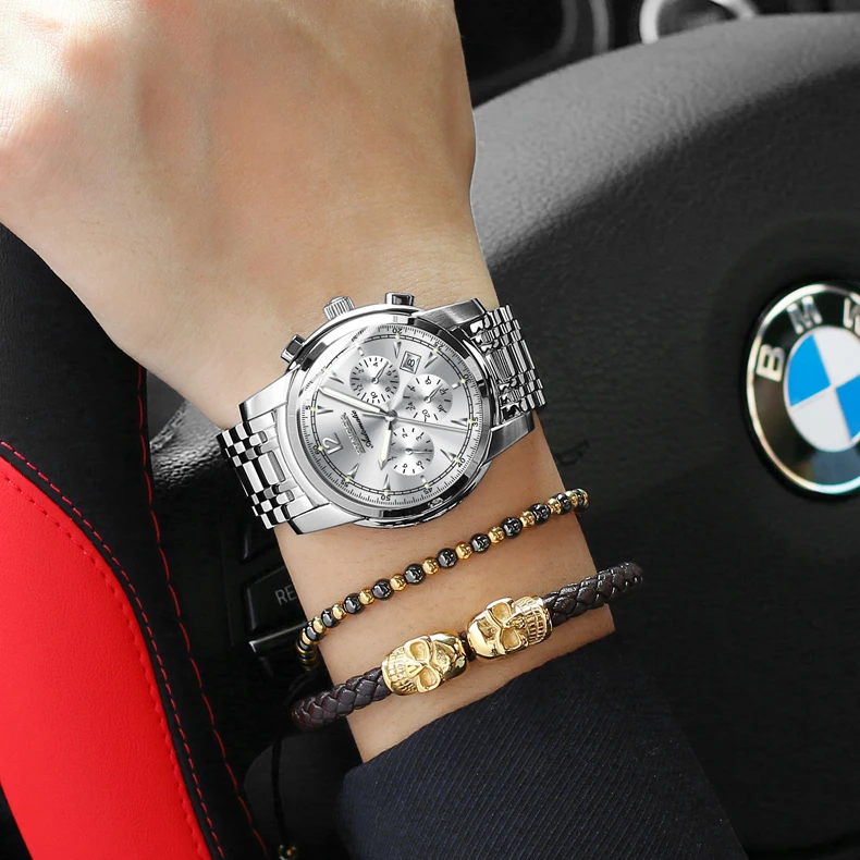 Montre homme Switzerland BINGER модные автоматические часы для мужчин 24 часы с календарем неделя Сапфир Водонепроницаемый светящийся Horloges mannen