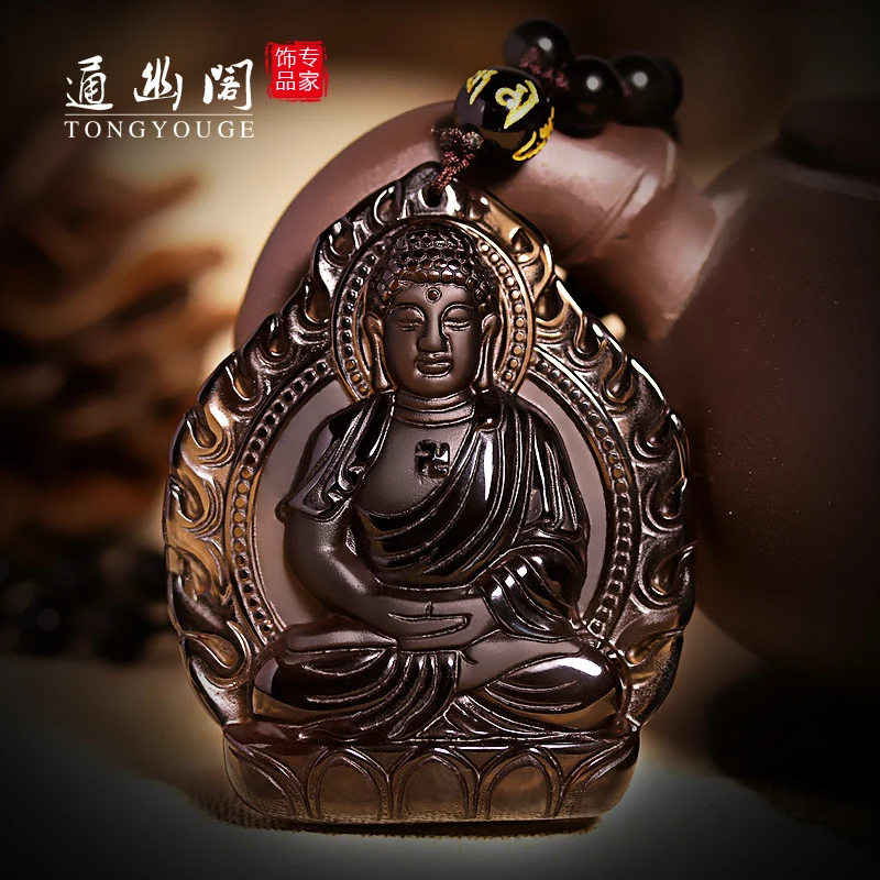 Натуральный ледяной обсидиан кулон Amitabha Будда мужская и женская Собака свинья