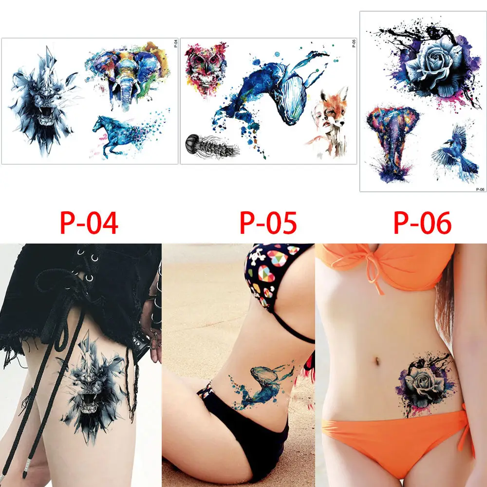 Set P 02 Glaryyears, 3 шт./лот, акварельные Временные татуировки для тела, маленькая наклейка с изображением, для женщин, мужчин, руки, шею, искусство, водонепроницаемый P - Цвет: Set P 02