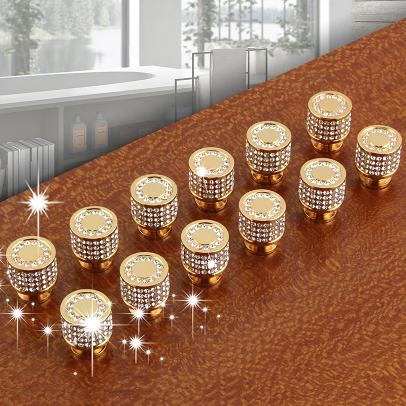 Роскошные круглые латунные ручки и для дверей шкафа 24 к Настоящее золото чешский