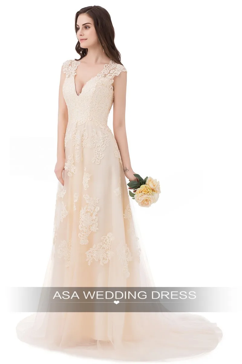 Винтаж Кружево Boho Свадебное платье свадебное Кепки рукава Румяна Свадебные