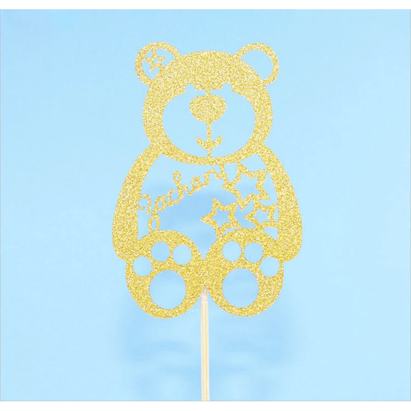 2 шт./лот золотистый и серебристый Блестящий медведь украшения для торта на день