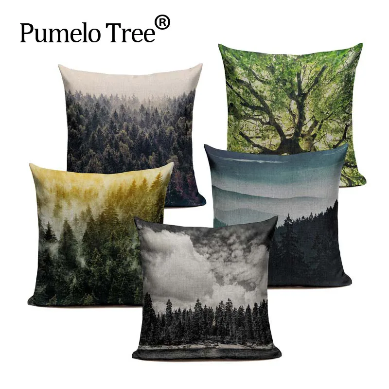 Деревянное дерево горы облака зима лунный свет наволочка льняная хлопковая