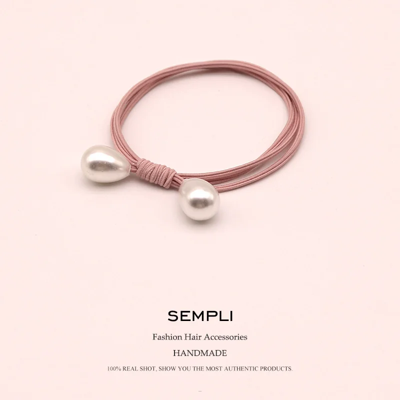 Pink Высокая эластичная веревка для взрослых, эластичные резинки для волос, аксессуары для волос для женщин, капля жемчуга, твердые женские резинки для волос, Резиновая лента для волос - Цвет: Pink