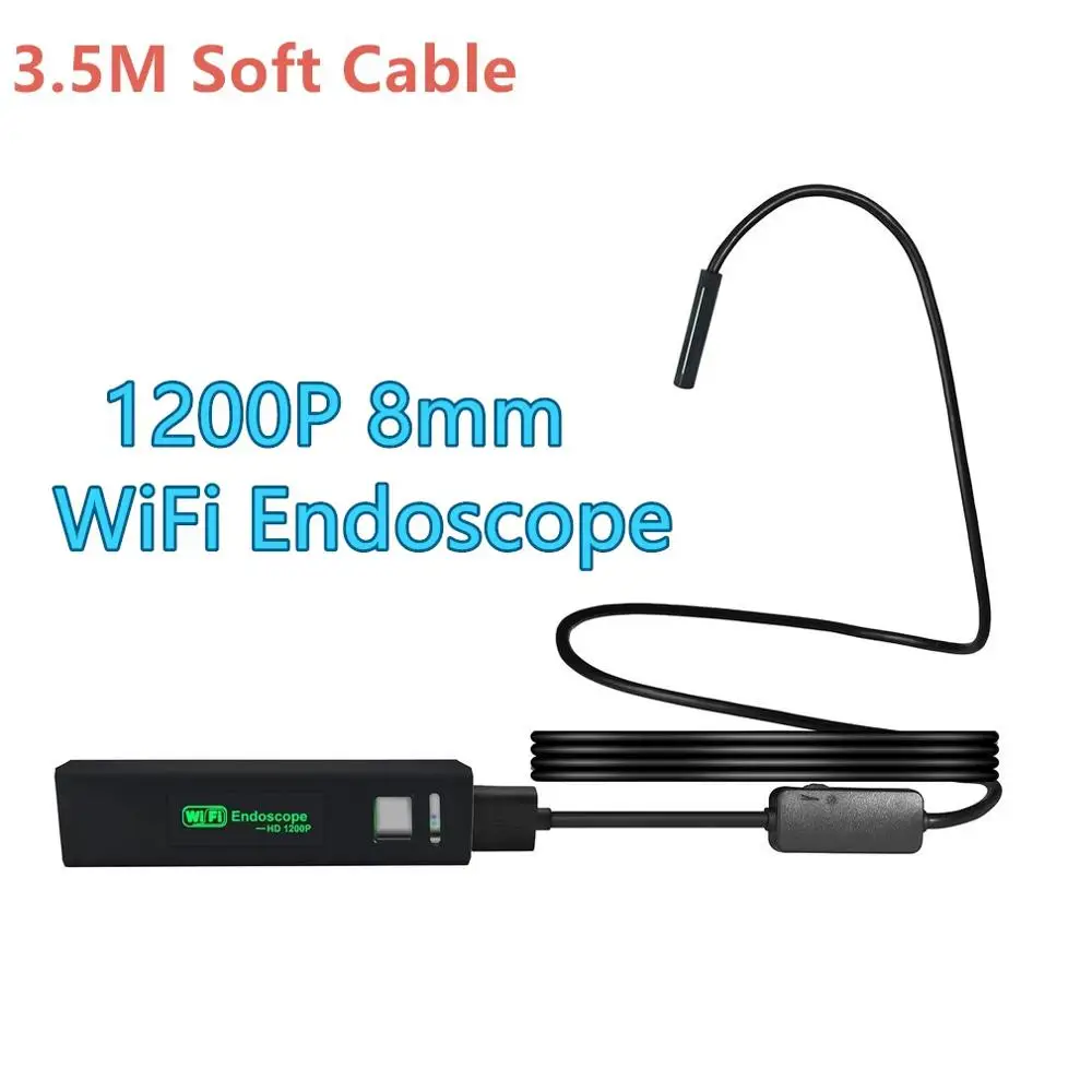 Золотой Wifi эндоскоп камера HD 1200P 1-10 м мини Водонепроницаемый Жесткий провод беспроводной 8 мм 8 светодиодный бороскоп камера для Android ПК IOS эндоскоп - Цвет: Золотой