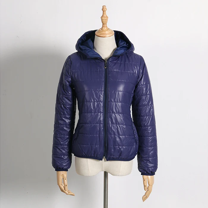 navy blue Женская зимняя куртка на молнии с капюшоном, новинка, Брендовое приталенное теплое пальто на весну и осень, однотонное Короткое женское стеганое модное пальто - Цвет: navy blue