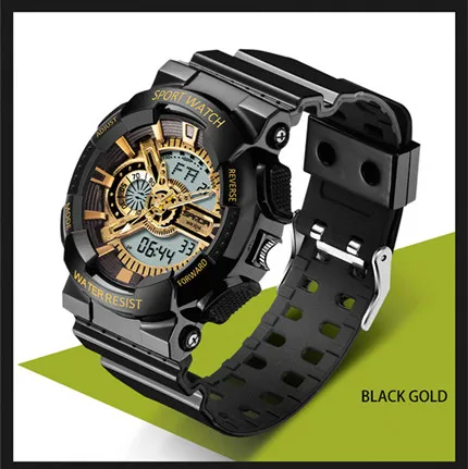 gold SANDA Модные мужские цифровые часы S Shock аналоговые кварцевые мужские наручные часы светодиодный военные водонепроницаемые мужские часы Relogio Masculino - Цвет: gold