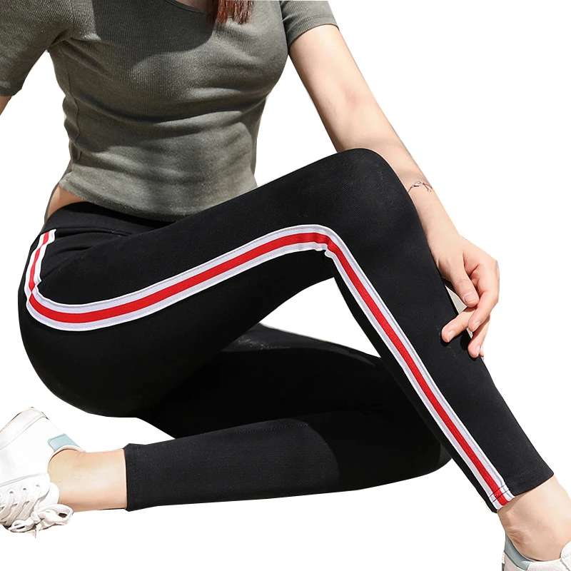 New 2021 Autumn Women Cotton Side Stripe Leggings High Waist Gothic Fitness Leggings Sporting Pants Casual Women's Trousers
