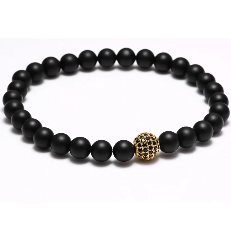 Женский и мужской браслет Mcllroy черный матовый из циркония с бусинами на День