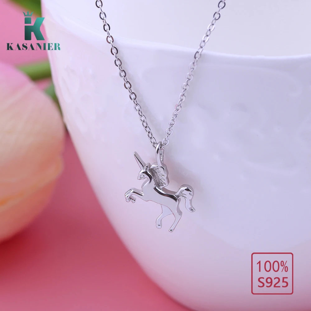 Касанье 100% Серебро 925 пробы женское ожерелье Летающий Единорог фигурка кулон