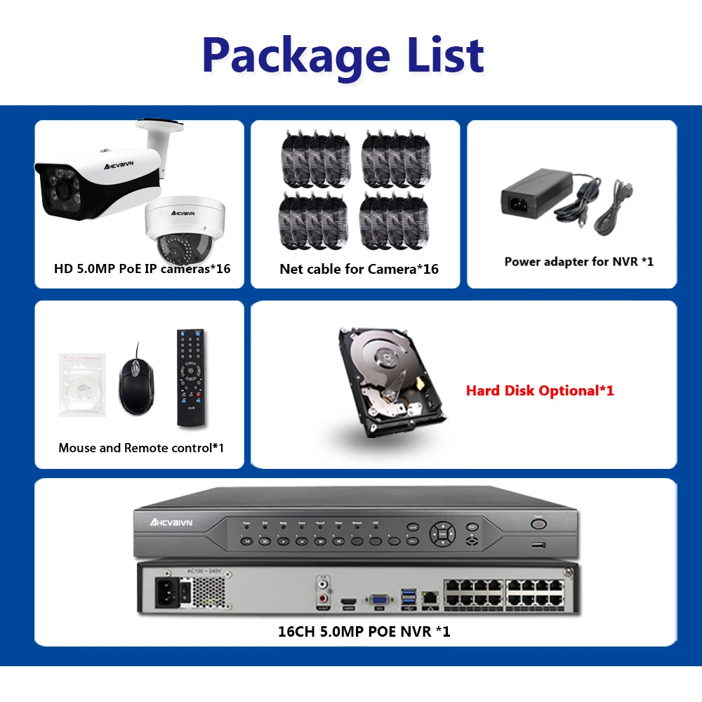 16CH H.265 4K 5MP POE NVR CCTV система 16 шт 5.0MP 3,6 мм камера ночного видения для улицы IP камера водонепроницаемый комплект видеонаблюдения