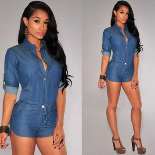

Women Lace Up Denim Jeans Overall Pants Short Slim Fit Sexy Fashion Comfortable Jumpsuit 2019 New High Quality Plus Size