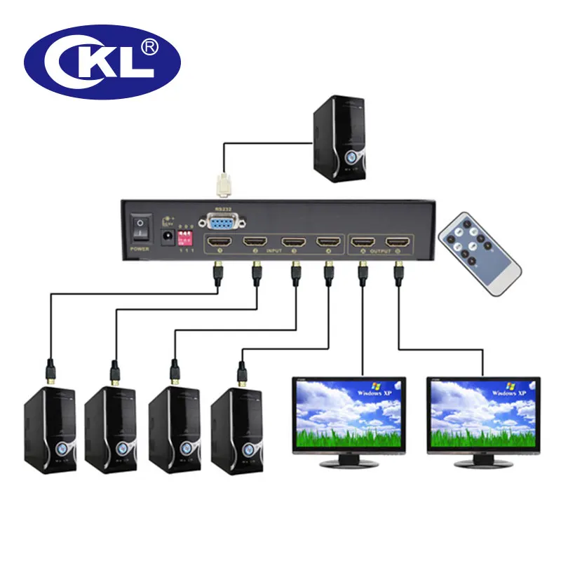 4x2 HDMI Switch Splitter 4 in 2 out with IR Remote RS232 Control Support 1080P 3D for Xbox 360 PS3/4 PC DV DVD HDTV CKL-4H2 | Компьютеры и