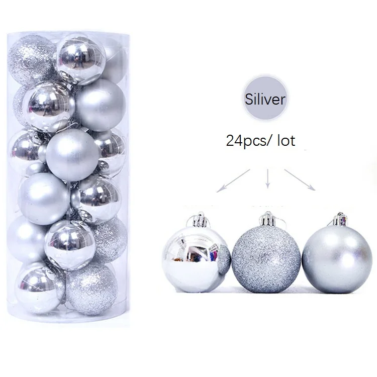 Silver 24 шт./лот, яркие блестящие Рождественские шары, натальные украшения, рождественские елочные декоративные шары, рождественские подвесные украшения, подарок - Цвет: Silver