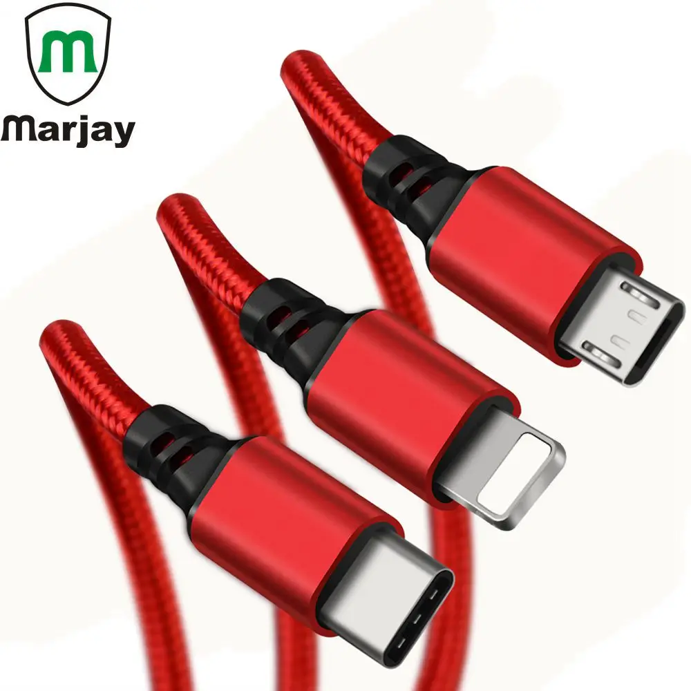 Marjay телефон Кабели Провода для iphone Тип USB c Micro кабель 3IN1 Зарядное устройство