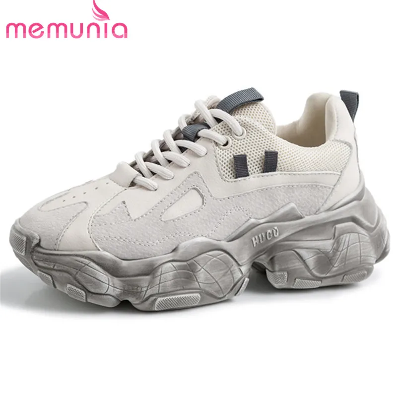 Женские кроссовки из натуральной кожи на шнуровке с круглым носком|Обувь без