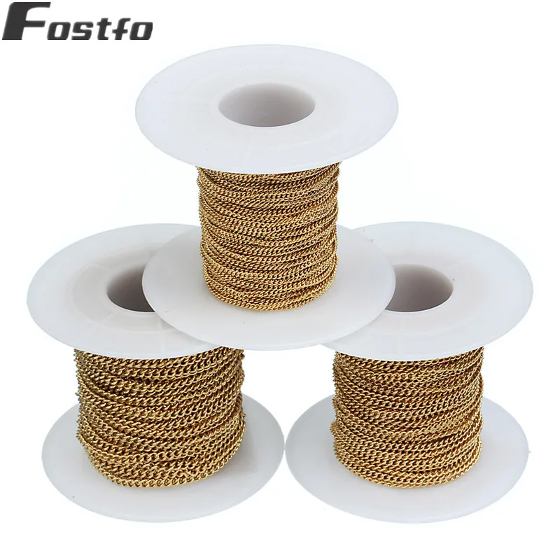 Металлическая цепочка из нержавеющей стали с открытыми звеньями золотистая