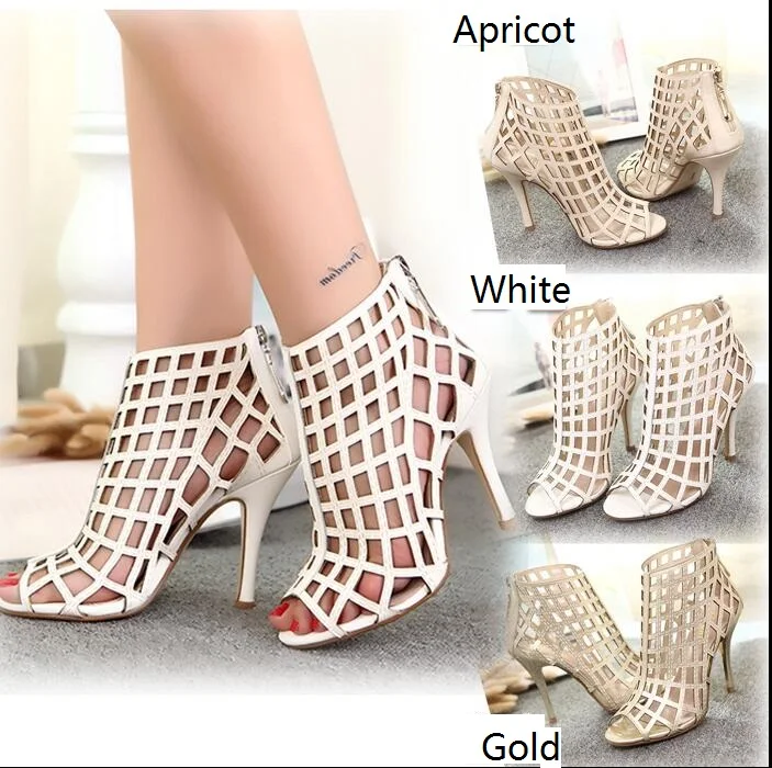 Женские сандалии на высоком тонком каблуке с открытым носком и вырезом модная