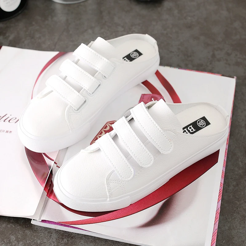 Women shoes Half slippers Flats 2018 summer Hot sale PU Leather Fashion White&amppink Breathable Leisure casual Sneakers | Обувь