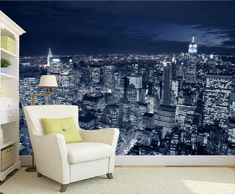 Новейшая 3d-роспись 3D красивый черный и белый в Нью-Йорк ночью настенная бумага