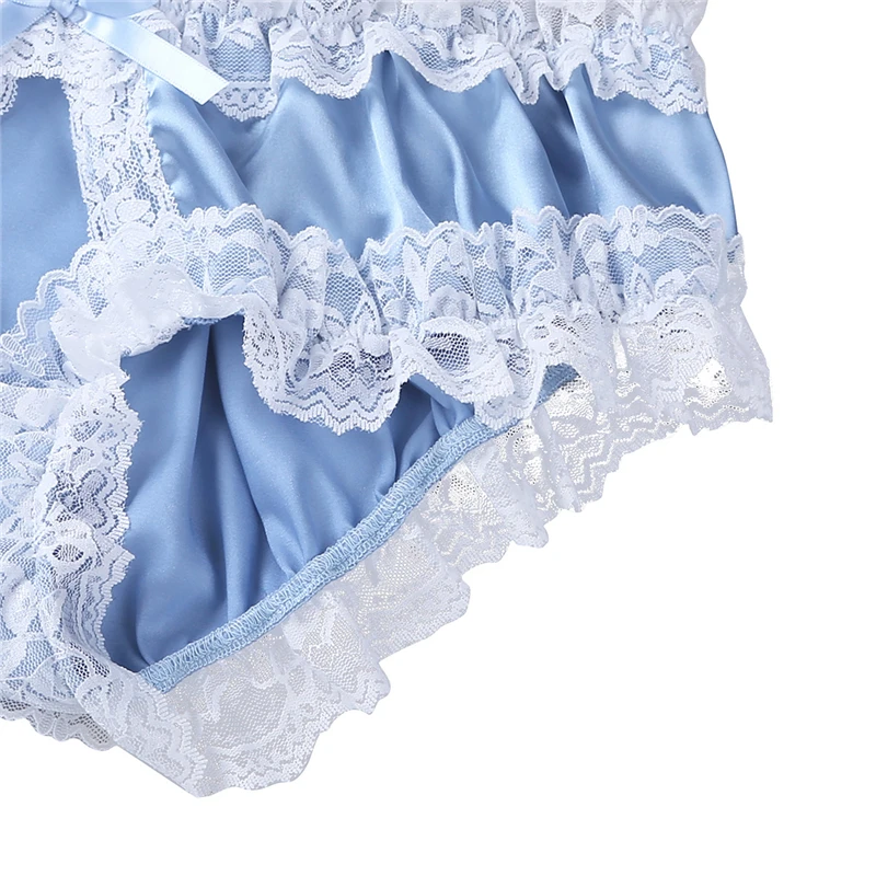 

YiZYiF Chastity Men panties open crotch Sexy Underwear Sissy Satin Fabric Ruffled Lace Frilly Crotchless panties Briefs For Men