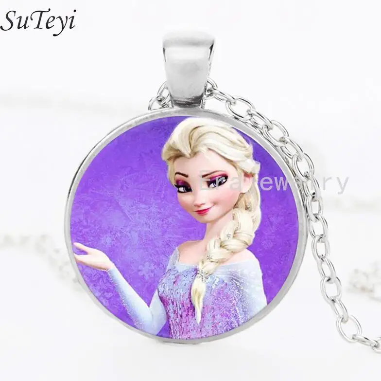 silver SUTEYI новейшее серебряное ожерелье Эльза Анна Олаф мультфильм ювелирные изделия круглое ниспадающее ожерелье на шею девушки цепочка для ошейника для детей подарок - Окраска металла: silver