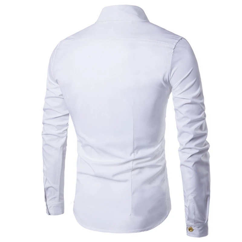 Laamei Slim Fit модная мужская рубашка с длинным рукавом мужская одежда косой пуговицей рубашки Мандарин воротник мужской смокинг рубашки