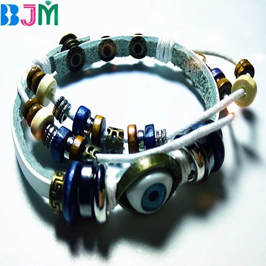 Европа Ретро ручной браслет рыбий глаз multi Слои кожа Нержавеющая сталь рука