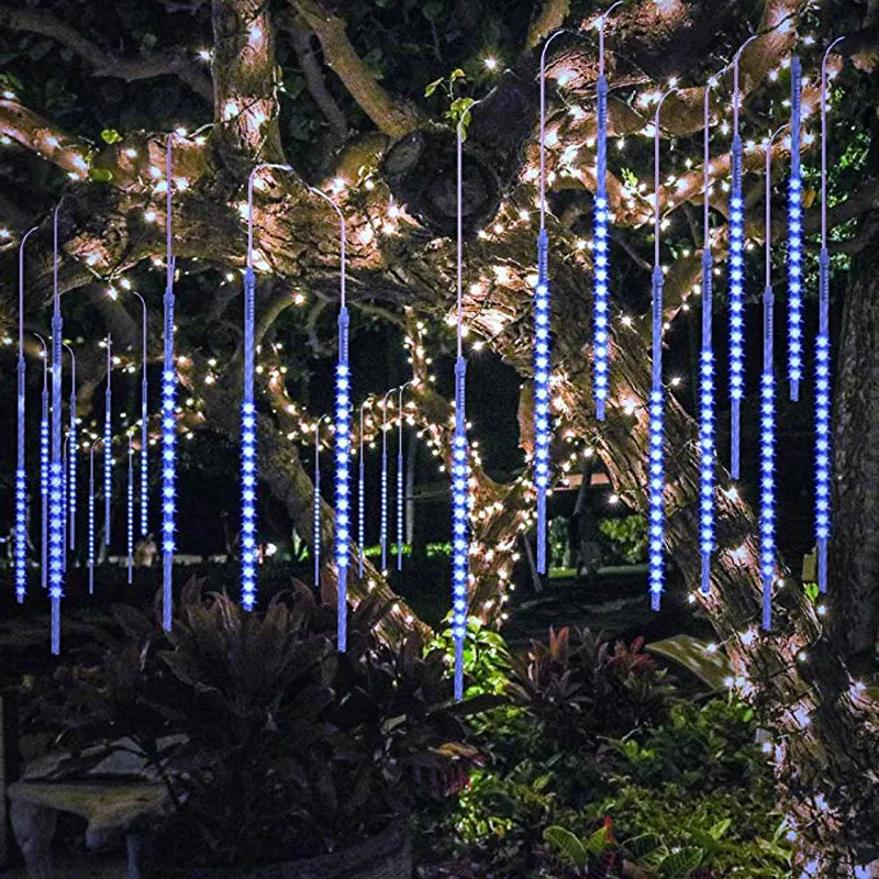 3M 144 Leds Fairy Shower Rain String Lights 8 Pcs 30cm Meteor Tube Lamp For Garden Tree Patio Square Wedding Curtain | Освещение