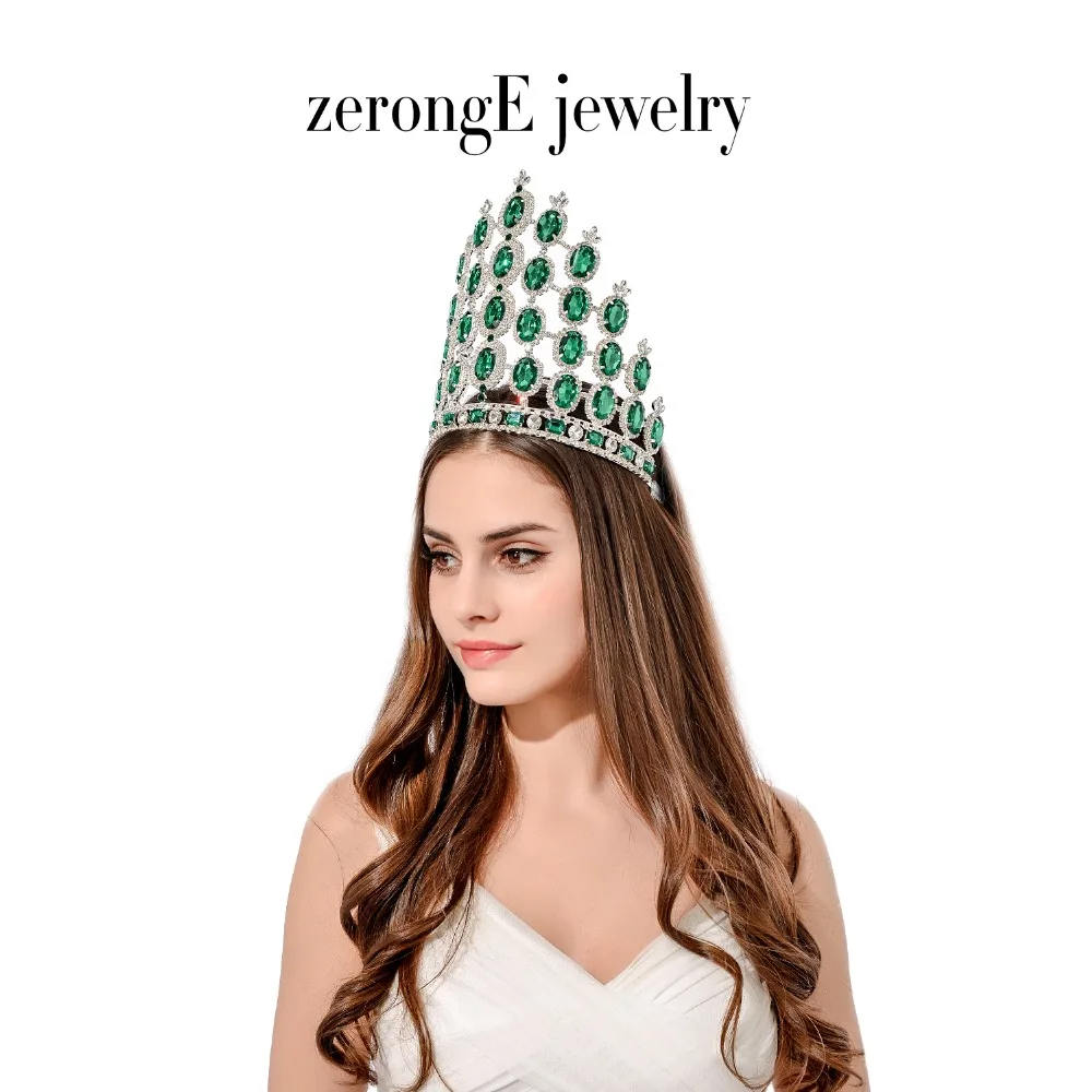 ZerongE jewelry7.8inch Роскошная диадема Miss Pageant большой коричневый цвет австрийская
