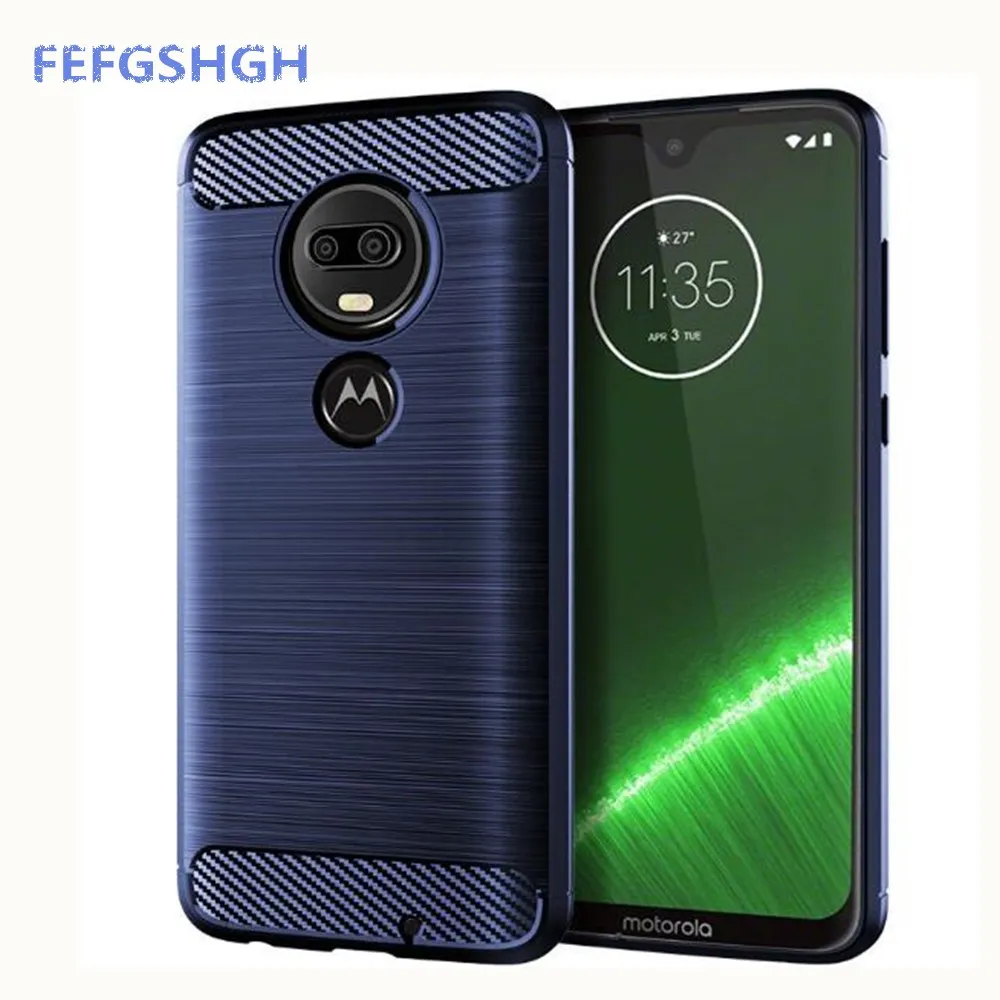 Чехол из углеродного волокна для Motorola Moto G7 Plus резиновый силиконовый чехол