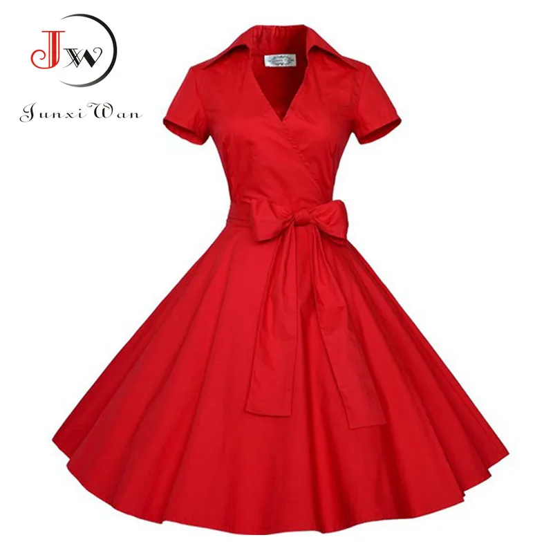 Женское Элегантное летнее платье в горошек 50s винтажное ретро с бантом вечерние