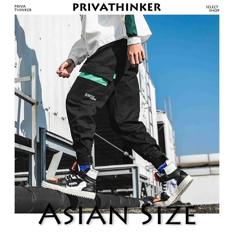Privathinker цветные брюки карго, мужские, Мужская Уличная одежда с карманом, шаровары, мужские хип-хоп штаны для бега, Корейская одежда 3XL - Цвет: Black(Asian Size)